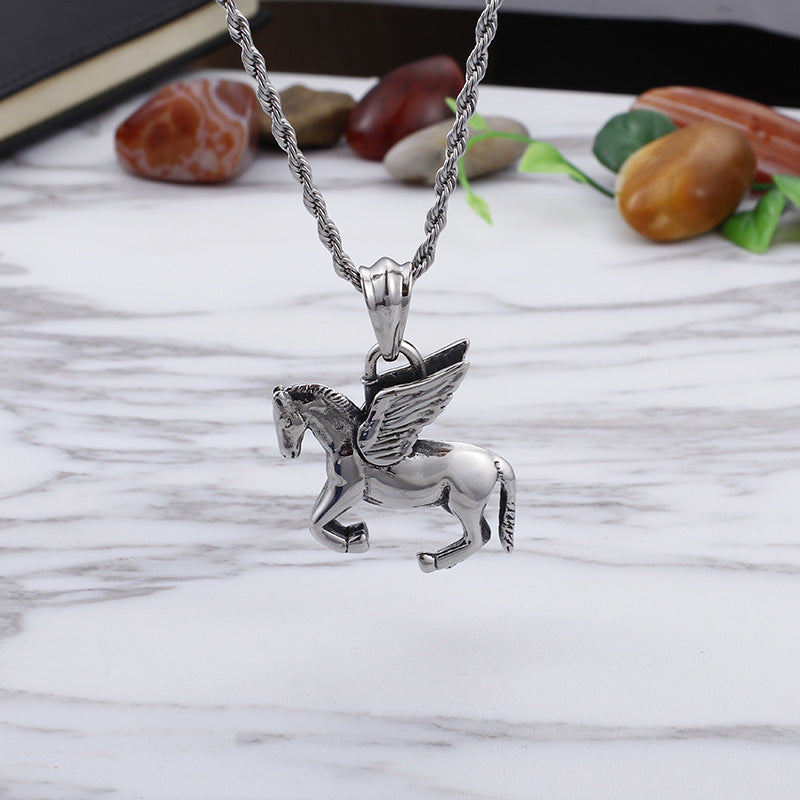 Angel Wings Zodiac Horse Pendant for Men