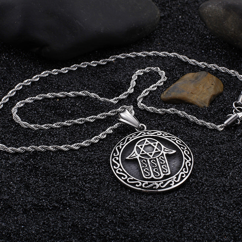 Vintage Fatima Hand Pendant for Men - Round Metal Jewelry from European and American Collections