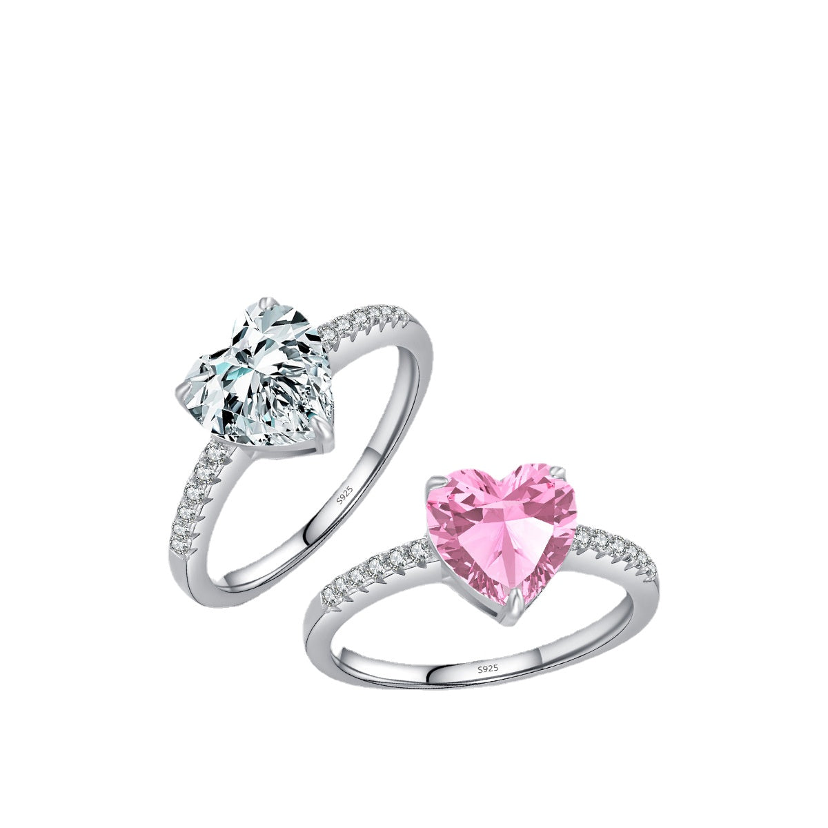 Pure Sterling Silver 2 Carat Zircon Sweetheart Proposal Ring for Women - Korean Edition