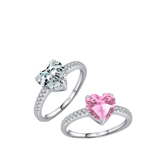 Pure Sterling Silver 2 Carat Zircon Sweetheart Proposal Ring for Women - Korean Edition