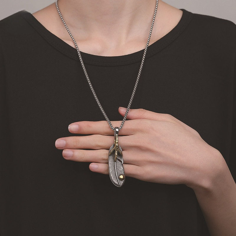 Steel Necklace – Vintage Men's Feather Pendant