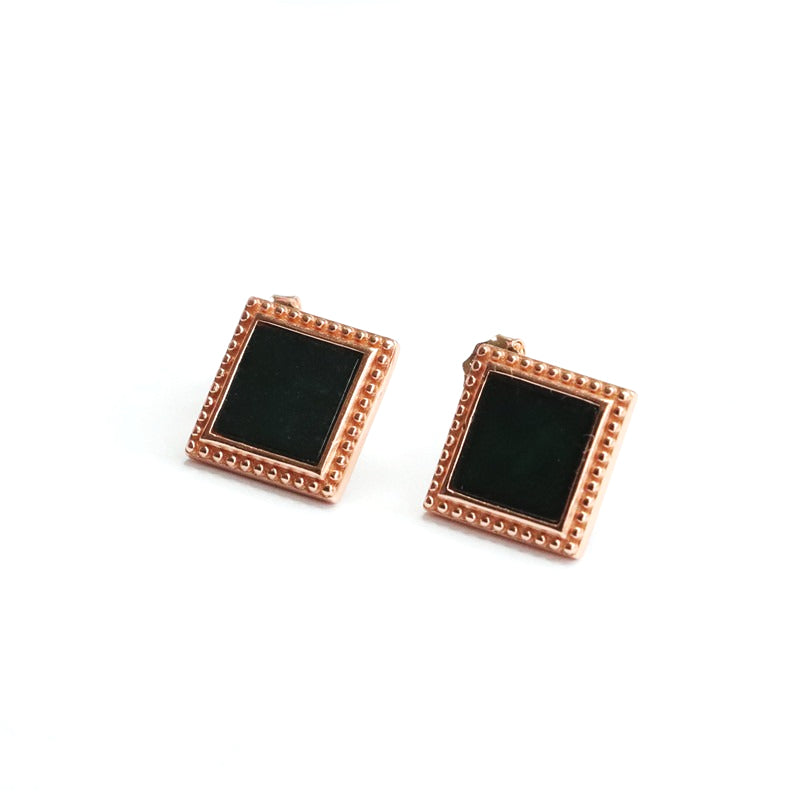 Dark Jadeite Square Rose-Gold-Tone Stud Earrings