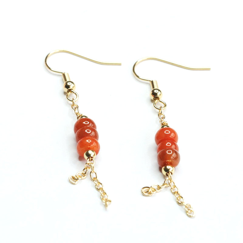 Red Jadeite Abacus Bead Silver Hook Earrings