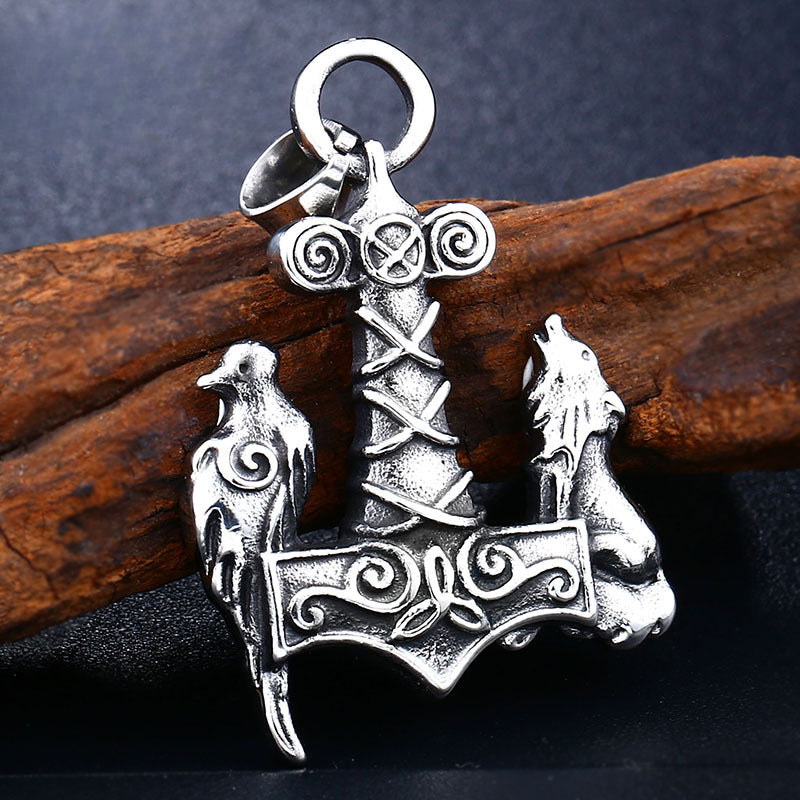 Titanium Steel Thor Wolf Pendant for Men - Scandinavian Viking Trade Jewelry