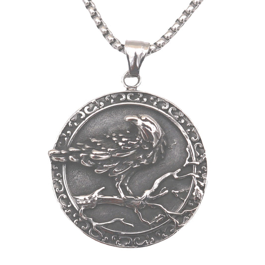 Viking Crow Compass Rune Necklace with Titanium Steel Pendant - Premium Quality Men's Jewelry