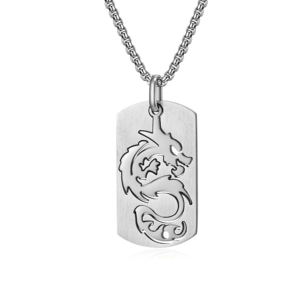 Titanium Steel Dragon Pendant Chinese Dragon Hollow Necklace