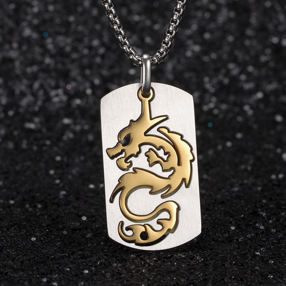 Stainless Steel Plated 18K Gold Chinese Dragon Hollow Pendant