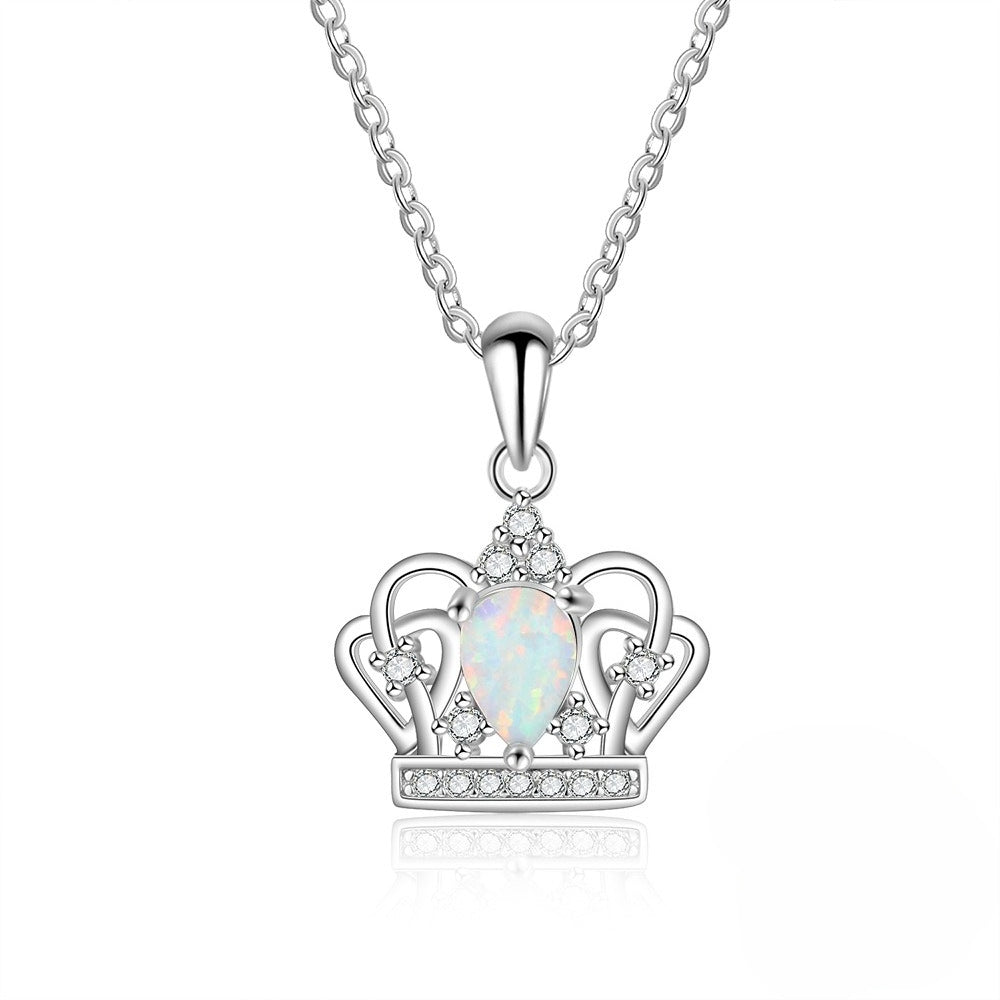 Planderful Jewelry Opal Crown Necklace S925 Sterling Silver