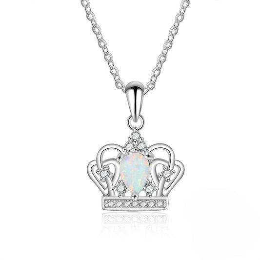 Planderful Jewelry Opal Crown Necklace S925 Sterling Silver