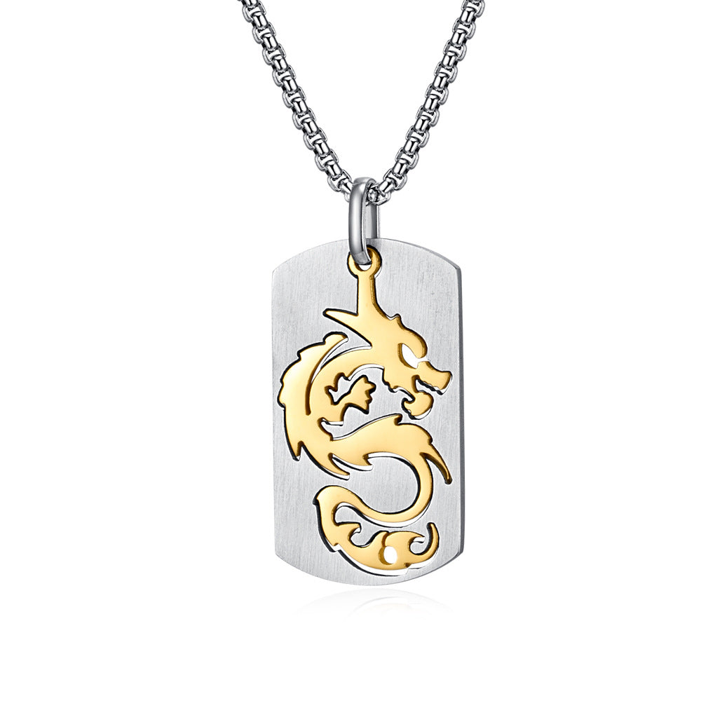 Stainless Steel Plated 18K Gold Chinese Dragon Hollow Pendant
