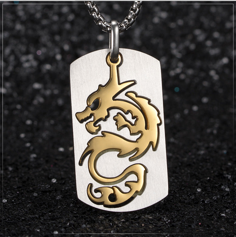 Titanium Steel Dragon Pendant Chinese Dragon Hollow Necklace