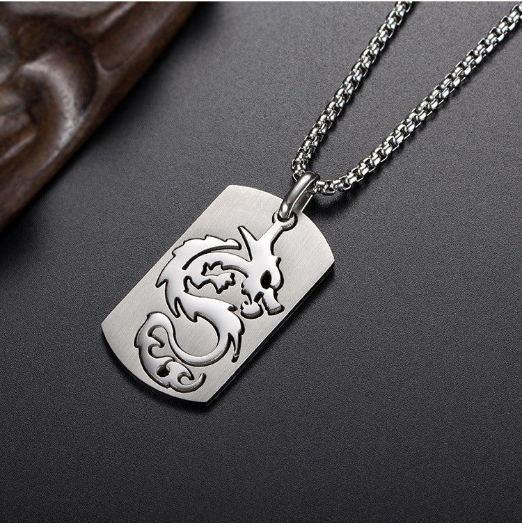 Titanium Steel Dragon Pendant Chinese Dragon Hollow Necklace