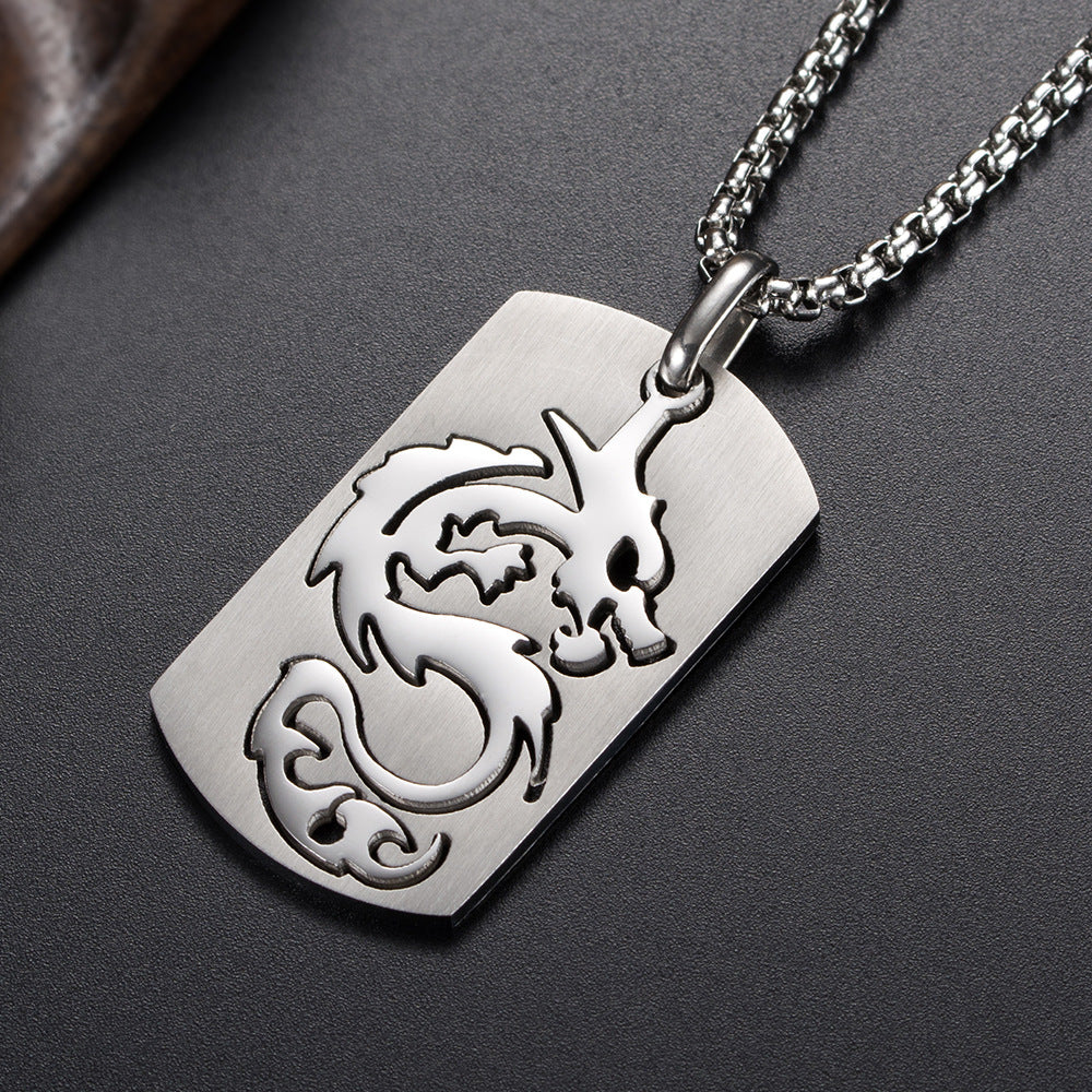 Stainless Steel Plated 18K Gold Chinese Dragon Hollow Pendant