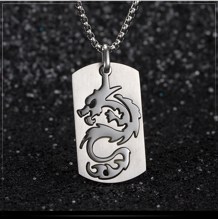 Titanium Steel Dragon Pendant Chinese Dragon Hollow Necklace