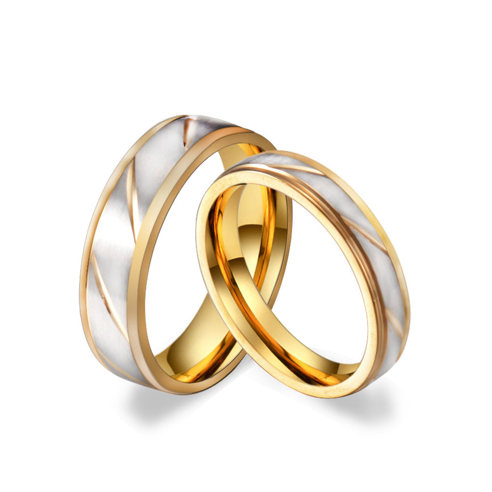 Stainless Steel Couple Ring – Blade Pattern Gold