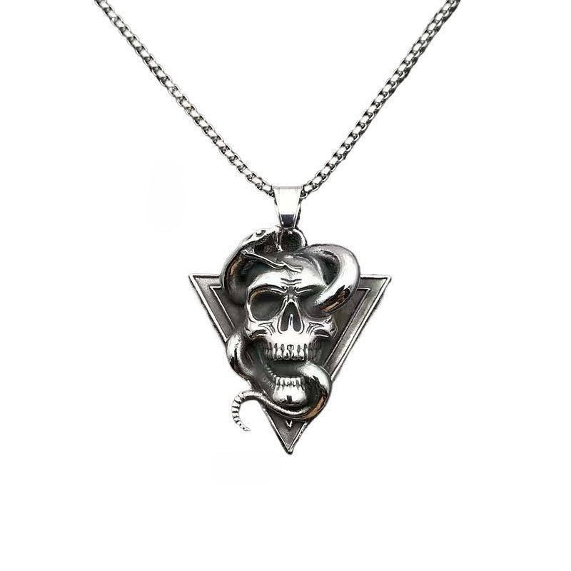 Titanium Steel Necklace - Vintage Skull Snake Pendant