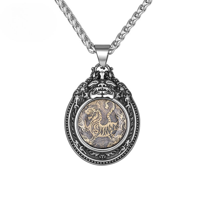 Stainless Steel Necklace – Statement Four Great Beasts Longtu Hip Hop Sweater Chain For Men