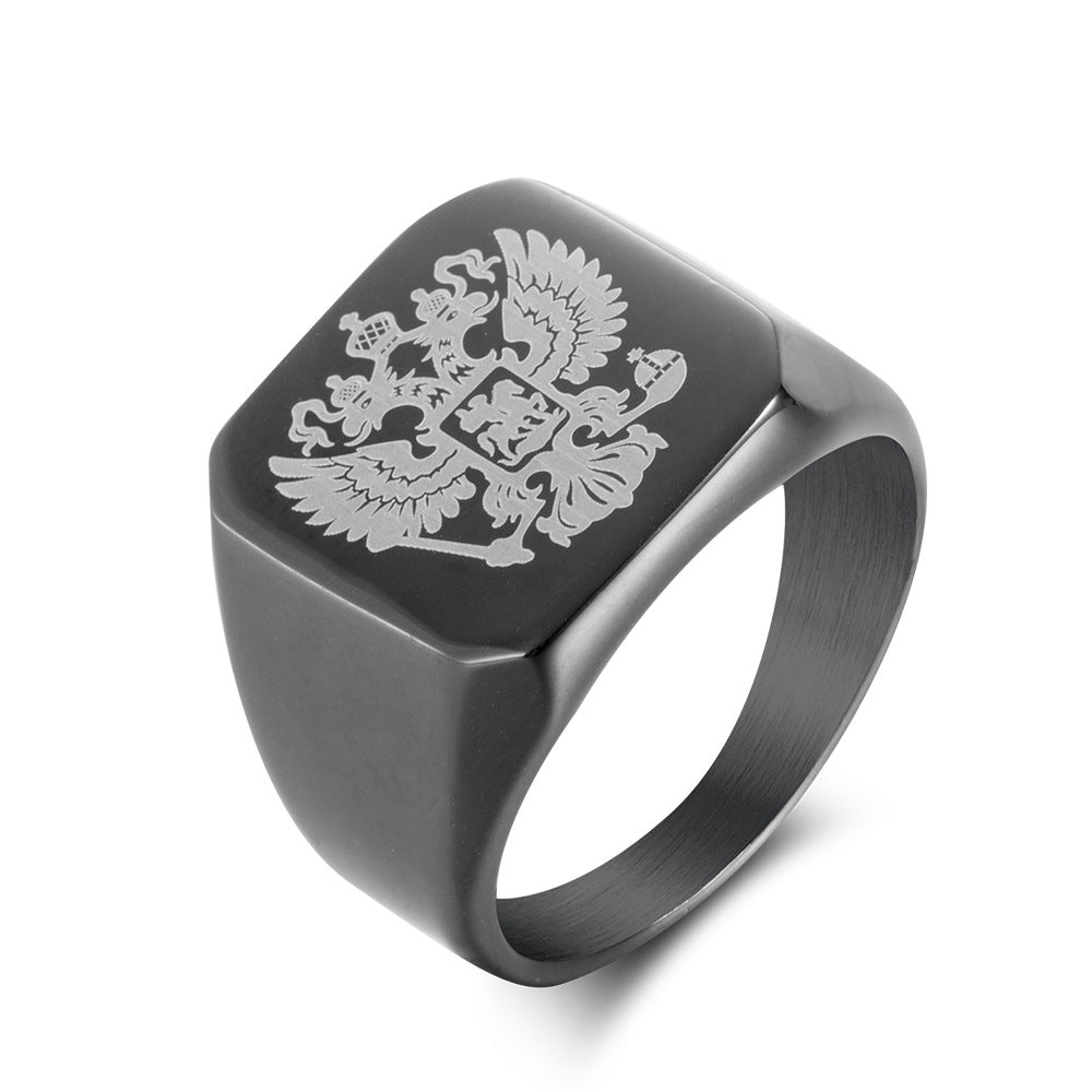 Stainless Steel Men's Ring – Russian Badge Men's – Double-Headed Eagle Logo
