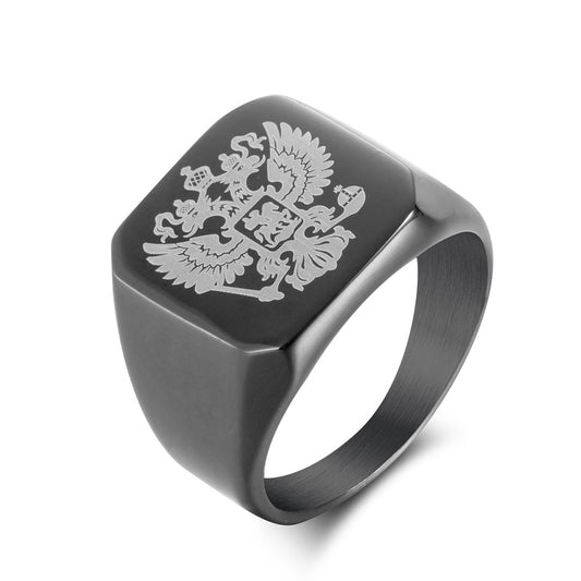 Stainless Steel Men's Ring – Russian Badge Men's – Double-Headed Eagle Logo