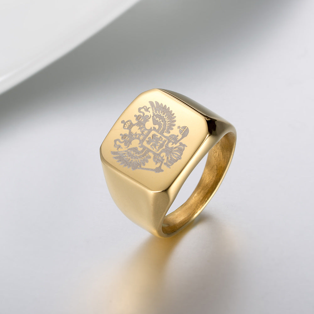 Stainless Steel Men's Ring – Russian Badge Men's – Double-Headed Eagle Logo