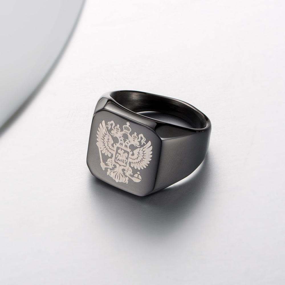 Stainless Steel Men's Ring – Russian Badge Men's – Double-Headed Eagle Logo