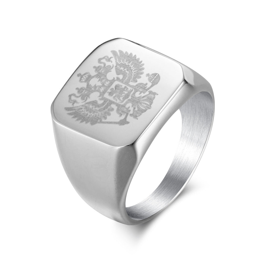 Stainless Steel Men's Ring – Russian Badge Men's – Double-Headed Eagle Logo