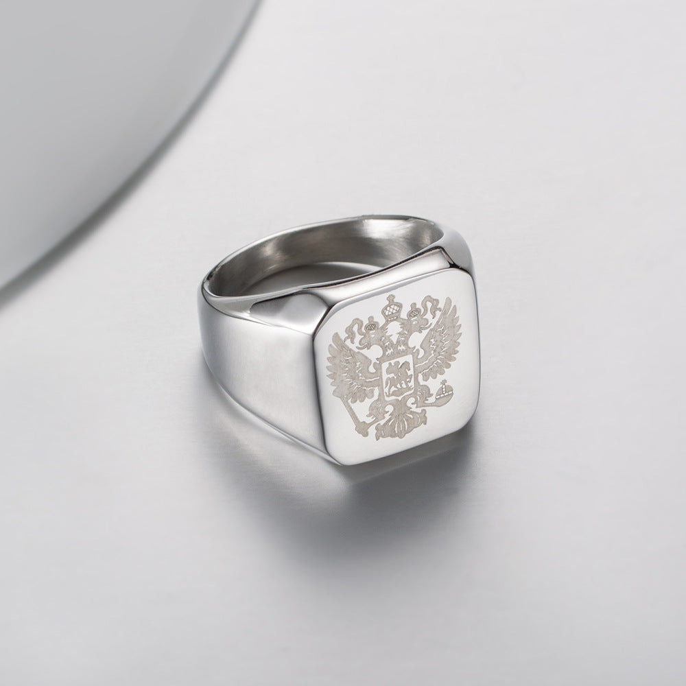 Stainless Steel Men's Ring – Russian Badge Men's – Double-Headed Eagle Logo