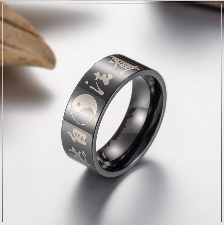 Planderful Taoist Personality Ring Durable Titanium Steel Jewelry For Unisex Style Fans