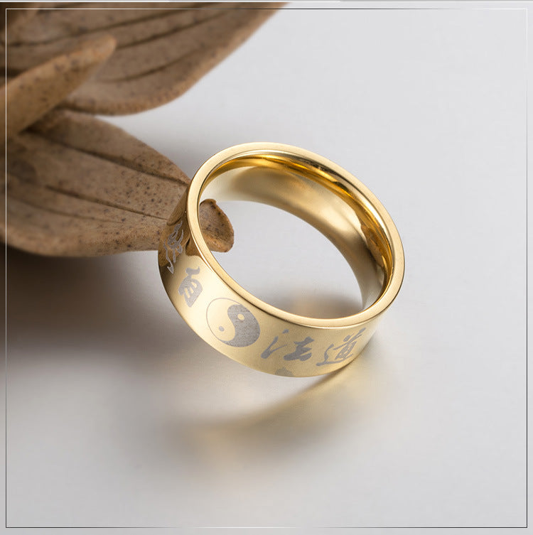 Planderful Taoist Personality Ring Durable Titanium Steel Jewelry For Unisex Style Fans