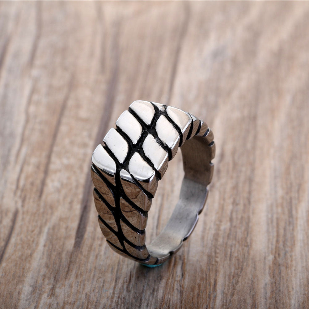 Retro Titanium Steel Zebra Stripe Square Ring for Men - European and American Fashion