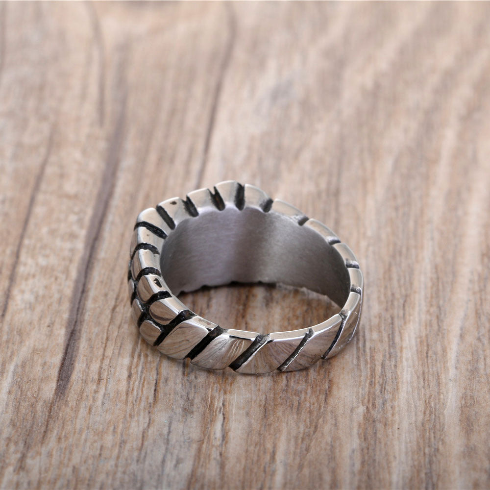 Retro Titanium Steel Zebra Stripe Square Ring for Men - European and American Fashion