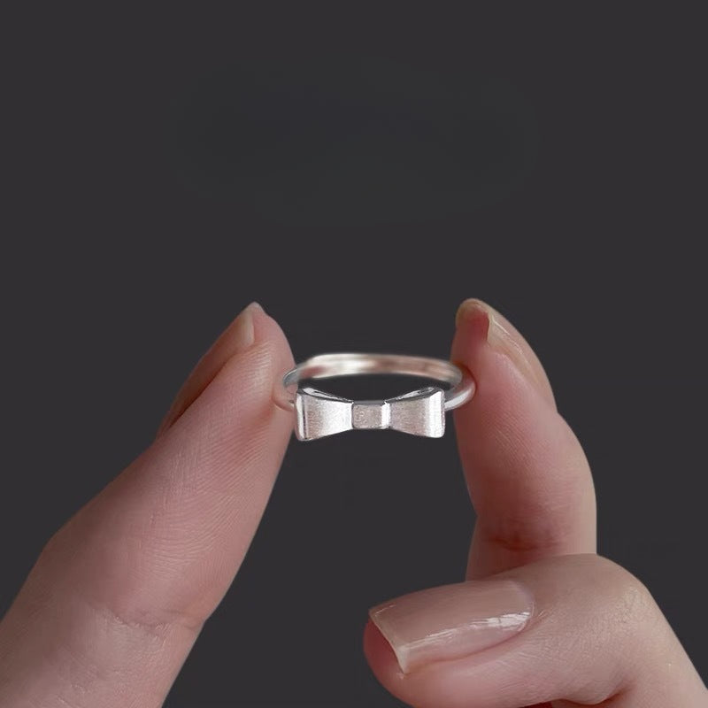 925 Sterling Silver Adjustable Bow Ring Women's Fashion