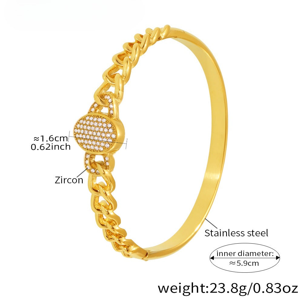 Planderful Stainless Steel NK Chain Zircon Bracelet Unisex