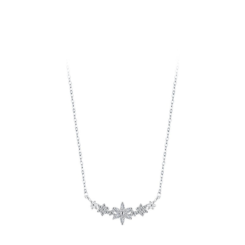 Exquisite Flower Sterling Silver Necklace with Zircon Detail