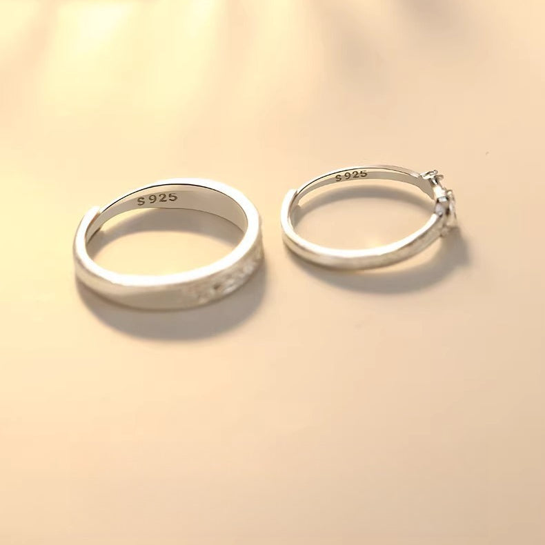 Sterling Silver Pluto And Charon Couple Ring For Women Adjustable Niche Luxury Design Festival Gift Planderful