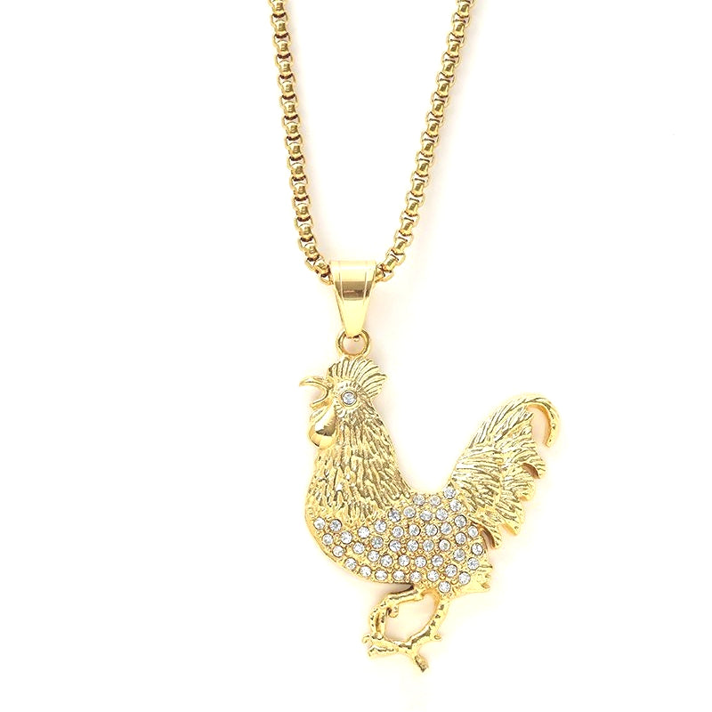 Planderful Premium Hip Hop Necklace Titanium Steel Gold Plated Rooster Pendant For Gen Z Fans