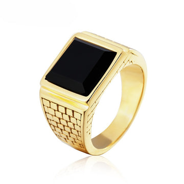Planderful Black Agate Titanium Ring Gold Plated For Men And Unisex Protection Statement Everyday Genie
