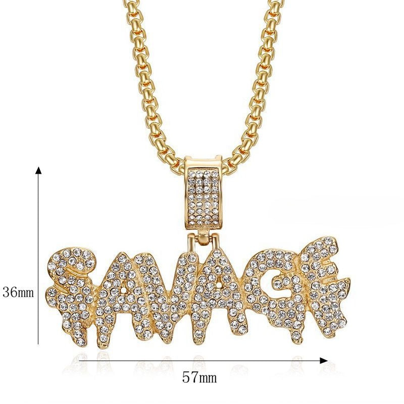 Planderful Hip Hop Necklace Stainless Steel Gold Plated Zircon Barbarian Pendant For Bold Streetwear Fans