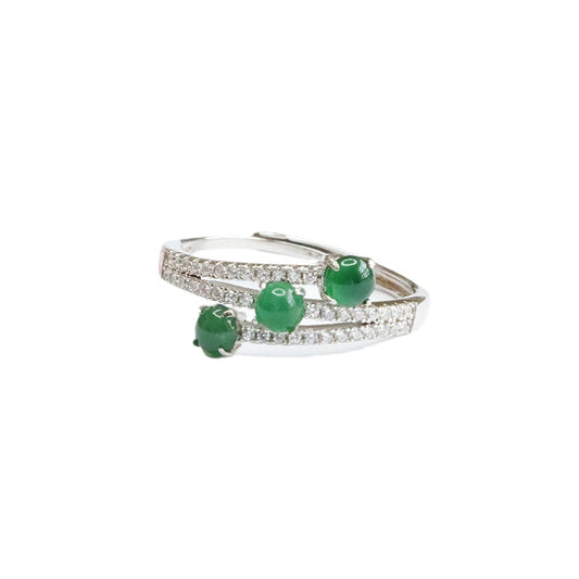 Imperial Green Jadeite Zircon Sterling Silver Ring
