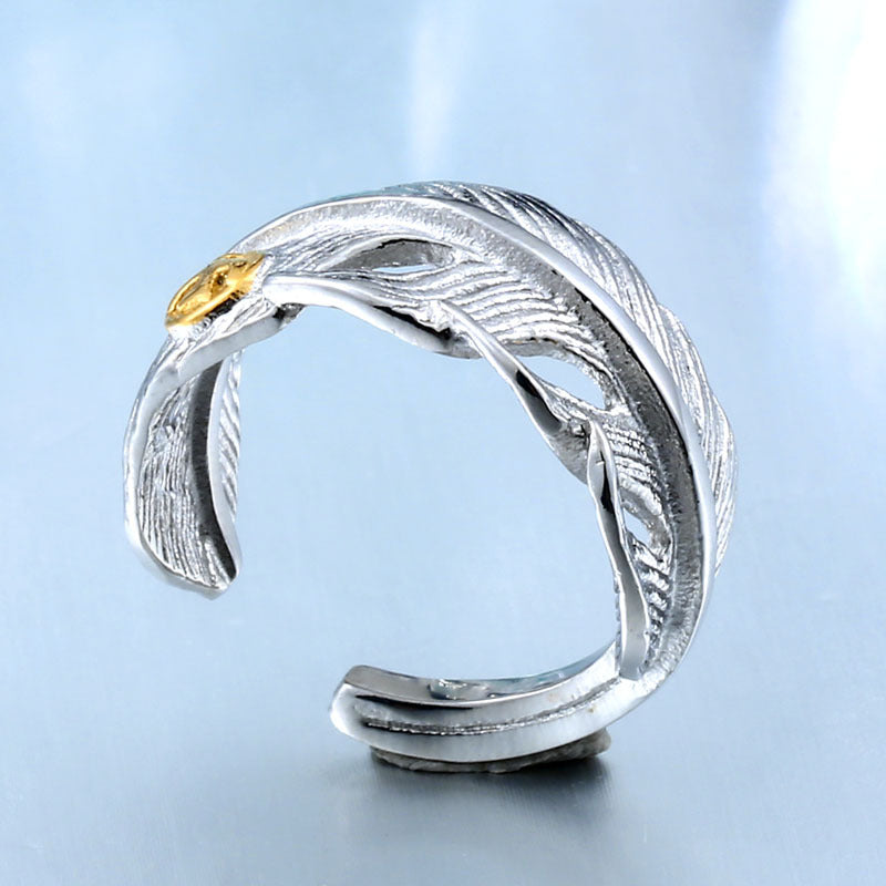 Elegant Open Couple Rings in Titanium Steel - Modern Gold Feather Designs for Him and Her