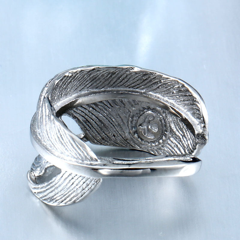 Elegant Open Couple Rings in Titanium Steel - Modern Gold Feather Designs for Him and Her
