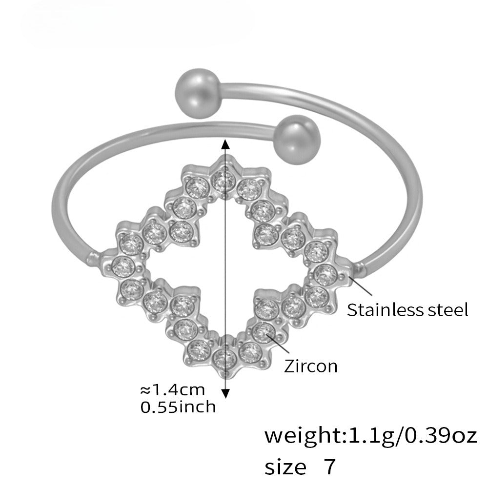 Planderful Zircon Four Leaf Flower Ring Elegant For Women
