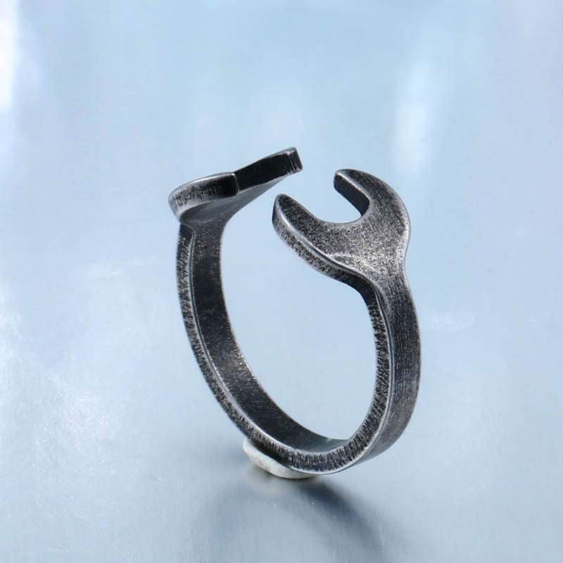 Customizable Titanium Steel Unisex Open Wrench Ring - Trendy Fashion Jewelry for All