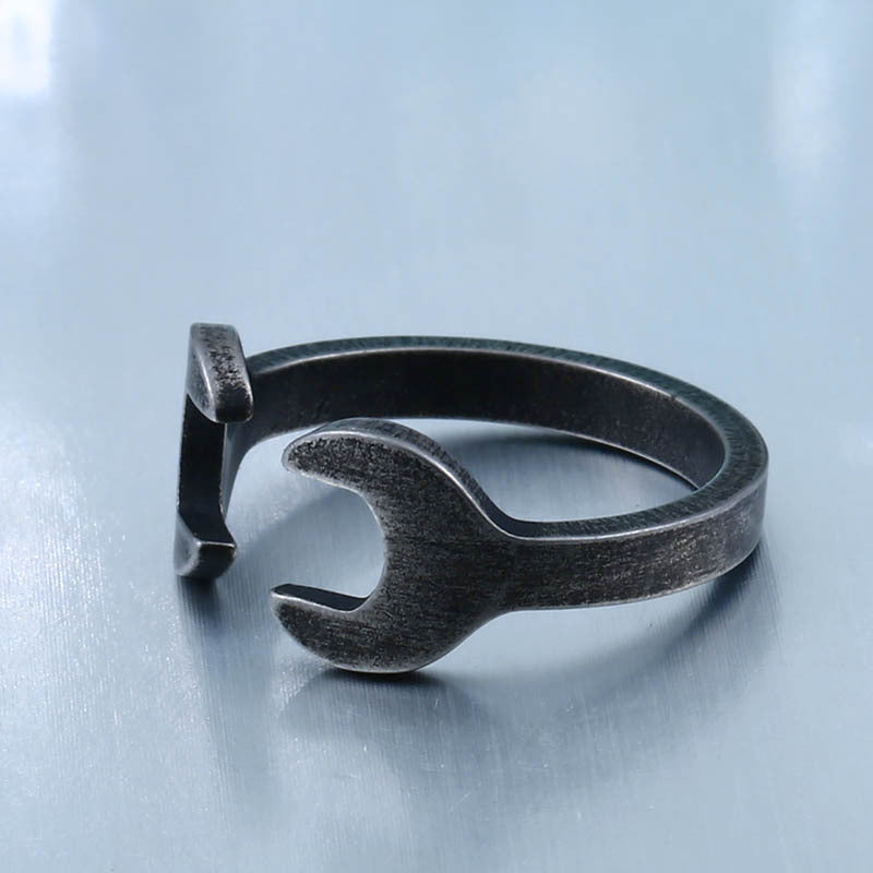 Customizable Titanium Steel Unisex Open Wrench Ring - Trendy Fashion Jewelry for All