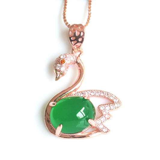 Green Chalcedony Swan Pendant — No Chain