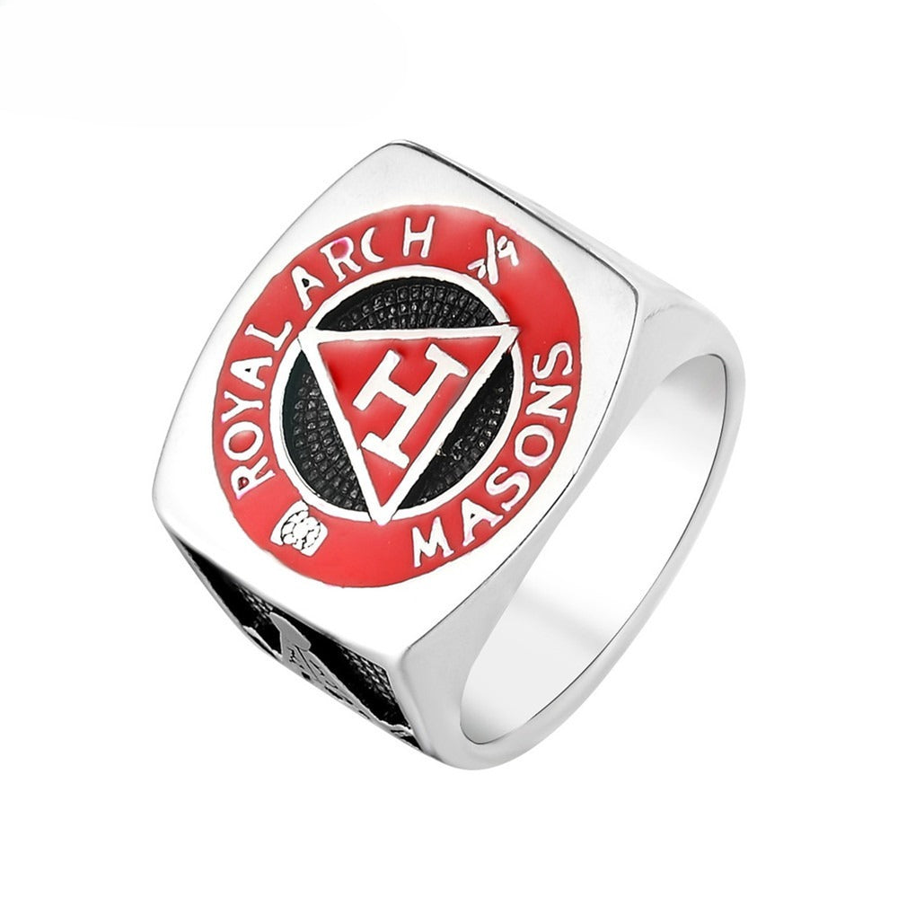 Planderful Personalized Retro Triangular Red Masonic Ring For Men And Women Titanium Steel Protection Statement