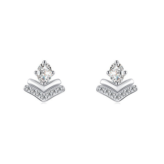 S925 Sterling Silver Geometric Crown Earrings with Zircon Accent