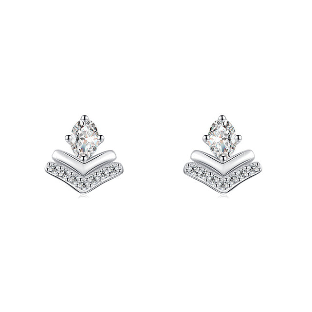 S925 Sterling Silver Geometric Crown Earrings with Zircon Accent