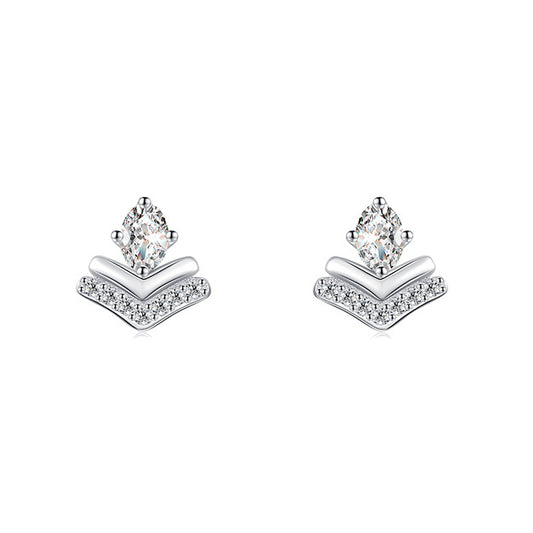S925 Sterling Silver Geometric Crown Earrings with Zircon Accent