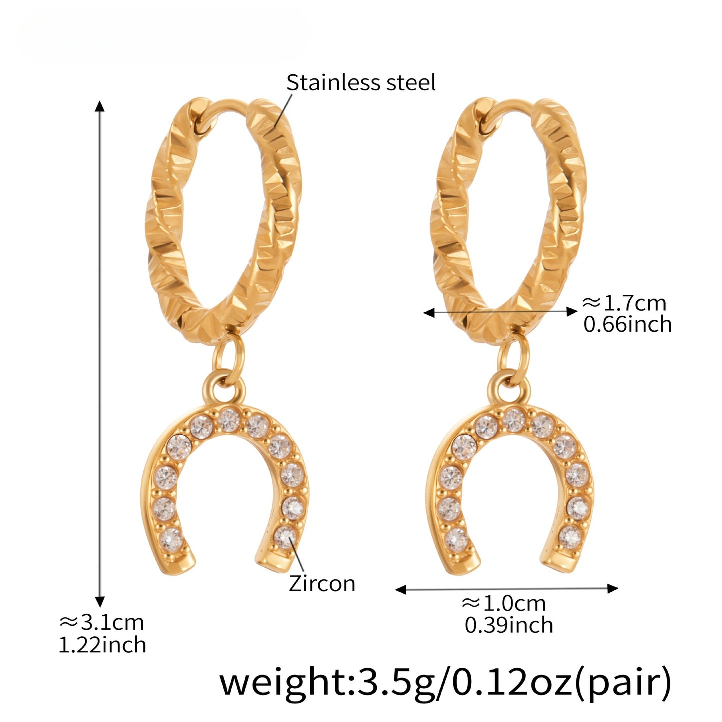 Planderful Zircon Horseshoe Earrings For Her Gold Plated